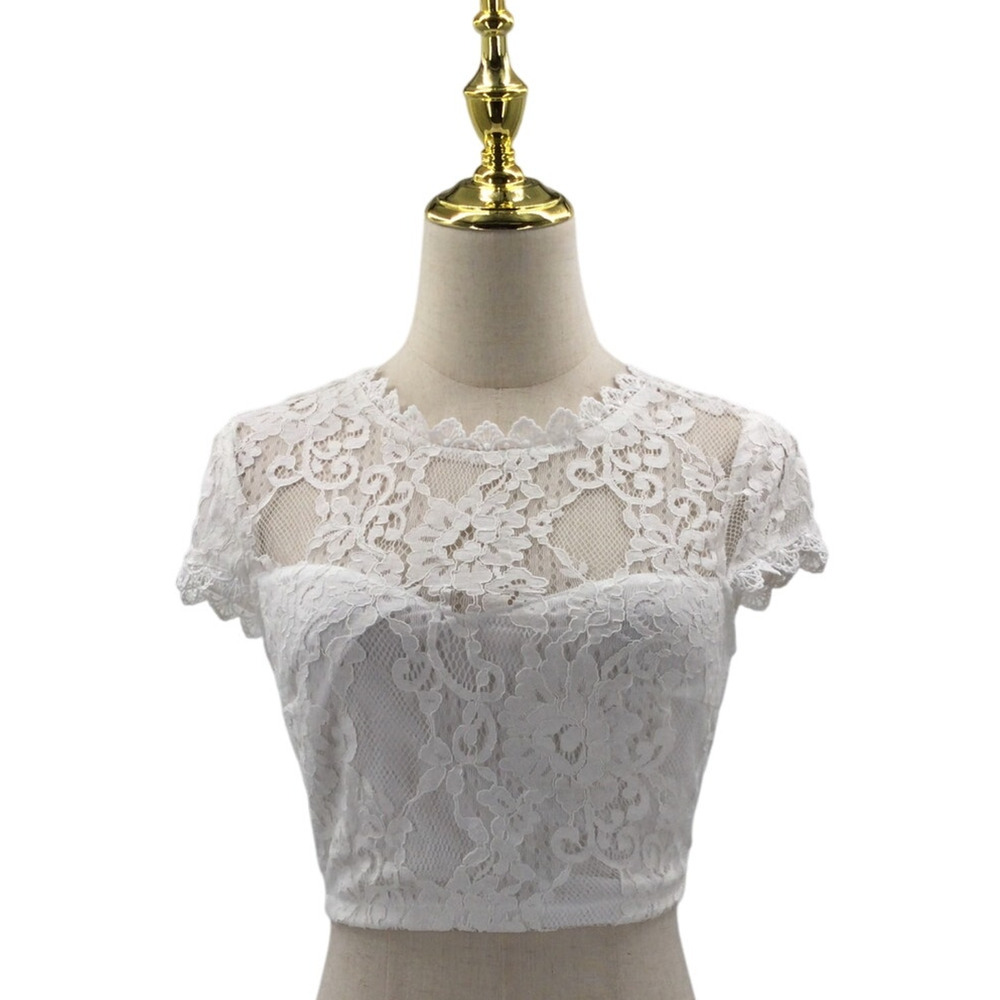 LULU'S SZ M white lace sweet stunner cropped top blouse only NEW B59